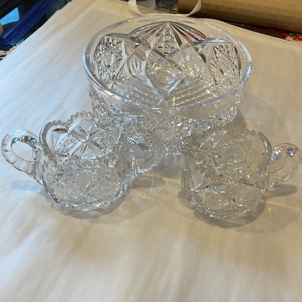 VTG American Brilliant Period Heavy Lead Crystal Footed Bowl 8" Cut Glass ABP